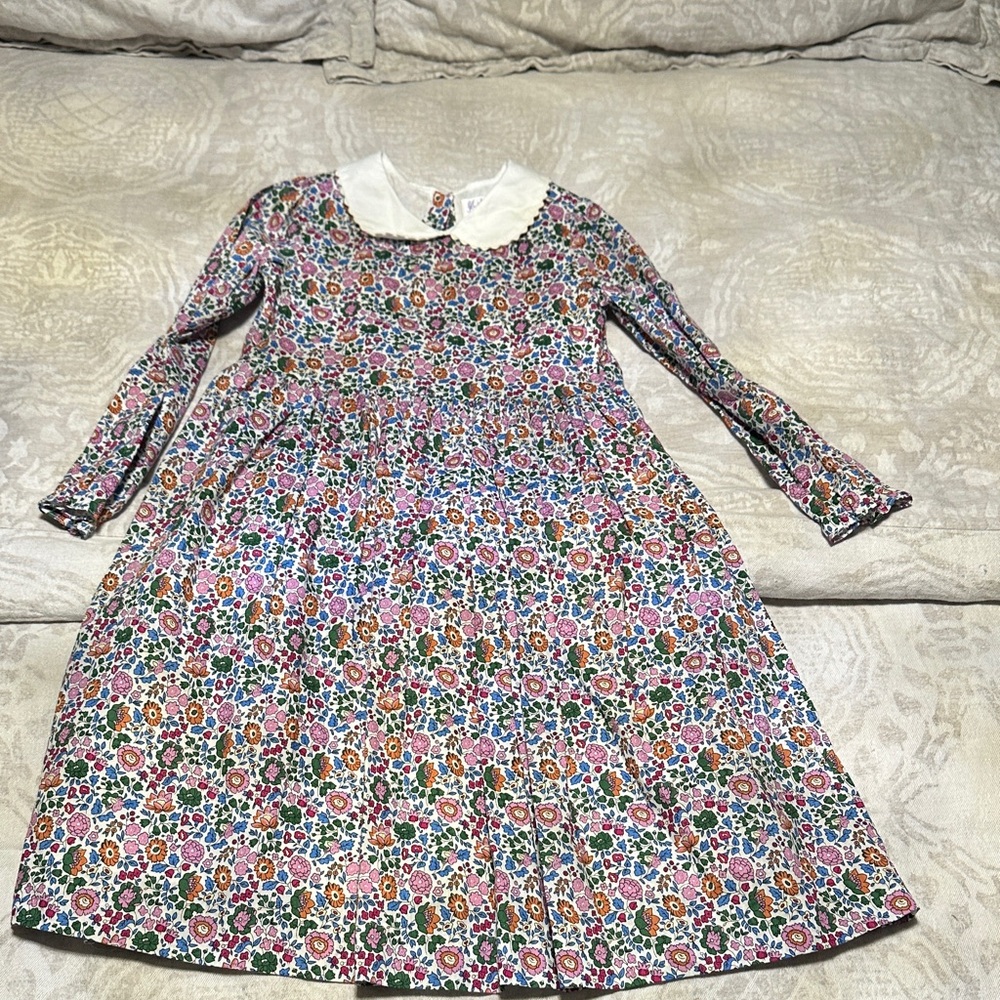 Rachel Riley Floral Long-Sleeve Dress with White Peter Pan Collar